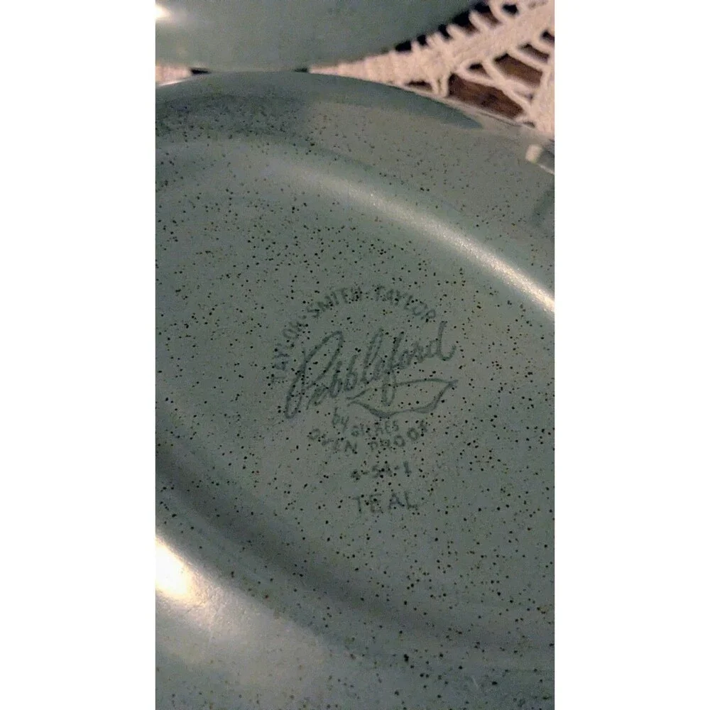 Vintage Taylor Smith Taylor Pebbleford Teal Oval Vegetable Bowl & Saucer,...